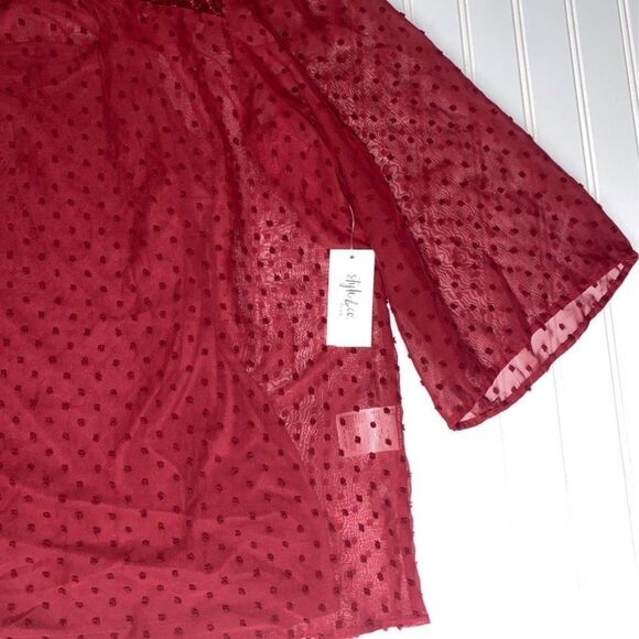 Style & Co Eyelet Red Swiss Dot Velvet Velour Yoke Top Blouse 3X NWT - Picture 7 of 11